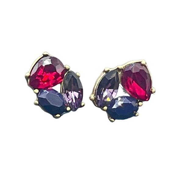 J. Crew Red purple Rhinestone stud Gold Tone Earrings - Picture 1 of 15